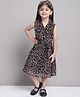 Mini & Ming Georgette Sleeveless Animal Printed Dress - Black
