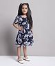 Mini & Ming Georgette Half Puffed Sleeves Floral Printed Dress - Navy Blue