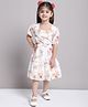 Mini & Ming Georgette Half Puffed Sleeves Floral Printed Dress - Off White