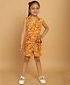 Mini & Ming Rayon Sleeveless Floral Printed Shirt Style Jumpsuit - Yellow