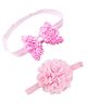 Akinos kids Set Of 2 Elastic Rose Bow Flower And Hollow Out Georgette Headband - Light Pink