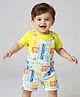 Babyhug Single Jersey Knit Dungaree & Half Sleeves T-Shirt With Tropical Theme Print - White & Green