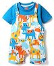 Babyhug Single Jersey Knit Half Sleeves T-Shirt & Dungaree With Animal Print - Yellow & Blue