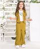 Ministitch Cotton Silk Love Text Embroidered Top & Pant With Half Sleeves Jacket Set - Olive Green