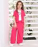 Ministitch Cotton Silk Love Text Embroidered Top & Pant With Half Sleeves Jacket Set - Pink