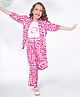 Ministitch Smile Text Printed Top & Pant With Three Fourth Puffed Sleeves Jacket Set - Pink