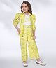 Ministitch Smile Text Printed Top & Pant With Three Fourth Puffed Sleeves Jacket Set - Lemon Yellow
