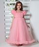 Ministitch Net Cap Sleeves Ruffle Detailed Stones Embellished Gown - Pink
