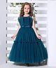 Ministitch Net Sleeveless Pleated Bow Applique Detailed Tiered Gown - Teal Blue