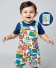 Babyhug Single Jersey Knit Half Sleeves T-Shirt & Dungaree With Text & Smiley Print -  White & Blue