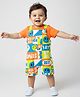 Babyhug Single Jersey Knit Half Sleeves T-Shirt & Dungaree With Text & Smiley Print -  Orange