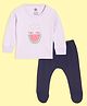 The Mom Store Cotton Knit Full Sleeves Paradise Text Printed Footed Night Suit Set - Multi Colour