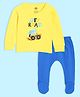 The Mom Store Cotton Knit Full Sleeves Off Road Text Printed Footed Night Suit Set - Multi Colour