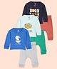 The Mom Store Cotton Knit Pack Of 3 Full Sleeves Sail Boat & Typography Printed Night Suit Set - Multi Colour