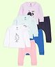 The Mom Store Cotton Knit Pack Of 3 Full Sleeves Unicorn & Whale Printed Tees & Pajamas Set - Multi Colour
