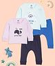 The Mom Store Cotton Knit Pack Of 2 Full Sleeves Whale & Rainbow Printed Tees & Pajamas Set - Multi Colour