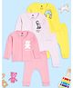 The Mom Store Cotton Knit Pack Of 3 Full Sleeves Elephant & Teddy Bear Printed Shirts & Pajamas Set - Multi Colour