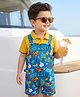 Babyhug Single Jersey Knit Half Sleeves Polo T-Shirt & Dungaree with Nice Text Print - Yellow & Blue