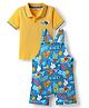 Babyhug Single Jersey Knit Half Sleeves Polo T-Shirt & Dungaree with Nice Text Print - Yellow & Blue
