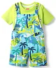 Babyhug Single Jersey Knit Half Sleeves T-Shirt & Dungaree With Text & Beach Theme Print - Limegreen