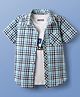 Pine Kids Cotton Woven Half Sleeves Checks Shirt With Sleeveless Text Printed T-Shirt - Light Blue White & Navy Blue