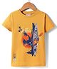Lazy Bones Sinker Knit Half Sleeves T- Shirt with Kayaking Theme Print - Golden