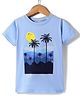 Lazy Bones Sinker Knit Half Sleeves T- Shirt with Beach Theme Print - Blue