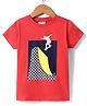 Lazy Bones Sinker Knit Half Sleeves T- Shirt with Skate Board Theme Print - Dark Red