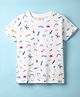 Ollypop Sinker Knit Half Sleeves T-Shirt with Beach Theme Print - White