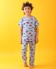 Anthrilo 100% Organic Cotton Knit Half Sleeves Cars Printed Coordinating Tee Pajama Set - Sky Blue