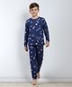 Anthrilo 100% Organic Cotton Knit Full Sleeves Space Theme Printed Coordinating Tee Pajama Set - Blue