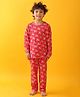 Anthrilo 100% Organic Cotton Knit Full Sleeves Reindeers Printed Coordinating Tee Pajama Set - Red