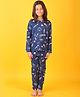 Anthrilo 100% Organic Cotton Knit full Sleeves Space Theme Printed Coordinating Night Suit Set - Blue