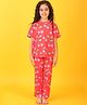 Anthrilo 100% Organic Cotton knit Half Sleeves Heart Shaped Cherry Printed Coordinating Night Suit Set - Red