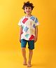 Anthrilo 100% Organic Cotton Knit Half Sleeves Building Blocks Printed Tee & Shorts Set - White & Teal