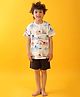 Anthrilo 100% Organic Cotton Knit Half Sleeves Vehicles Printed Tee & Shorts Set - White & Navy