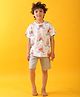 Anthrilo 100% Organic Cotton Knit Half Sleeves Shark Printed Tee & Shorts Set - Off White