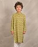 Anthrilo 100% Organic Cotton Full Sleeves Floral Motifs Printed Kurta - Green