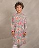 Anthrilo 100% Organic Cotton Full Sleeves Floral Printed Kurta - Light Grey