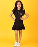 Anthrilo Cotton Flutter Sleeves Glitter Heart Printed Dress - Black