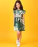 Anthrilo Cotton Flutter Sleeves Floral Printed Dress - Green