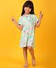 Anthrilo 100% Organic Cotton Knit Half Sleeves Ice Creams Printed Night Dress - Aqua Blue