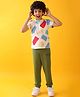 Anthrilo Cotton Blend Half Sleeves Building Blocks Printed Tee & Joggers Set - White & Olive Green