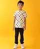Anthrilo Cotton Blend Half Sleeves Apparel Printed Tee & Joggers Set - White & Black