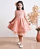 Bella Moda Net Half Puffed Sleeves Sequins Embellished Dress - Peach