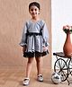 Bella Moda Net Three Fourth Peasant Sleeves Chevron Printed & Sequins Embellished Dress - Grey