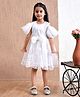 Bella Moda Net Half Sleeves Sequins Embellished & Bow Applique Detailed Dress - White