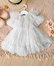 Bella Moda Net Sleeveless Sequins Embellished Cape Style Dress - White