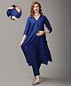 The Mom Store Silk Three Fourth Sleeves Solid Maternity Kurta With Nursing Access & Salwar Set - Blue
