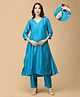 The Mom Store Silk Three Fourth Sleeves Solid Maternity Kurta With Nursing Access & Salwar Set - Aqua Blue
